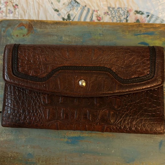 Brahmin Vintage Trifold Wallet Clutch Cognac Brown Croc Embossed Leather - Picture 2 of 11